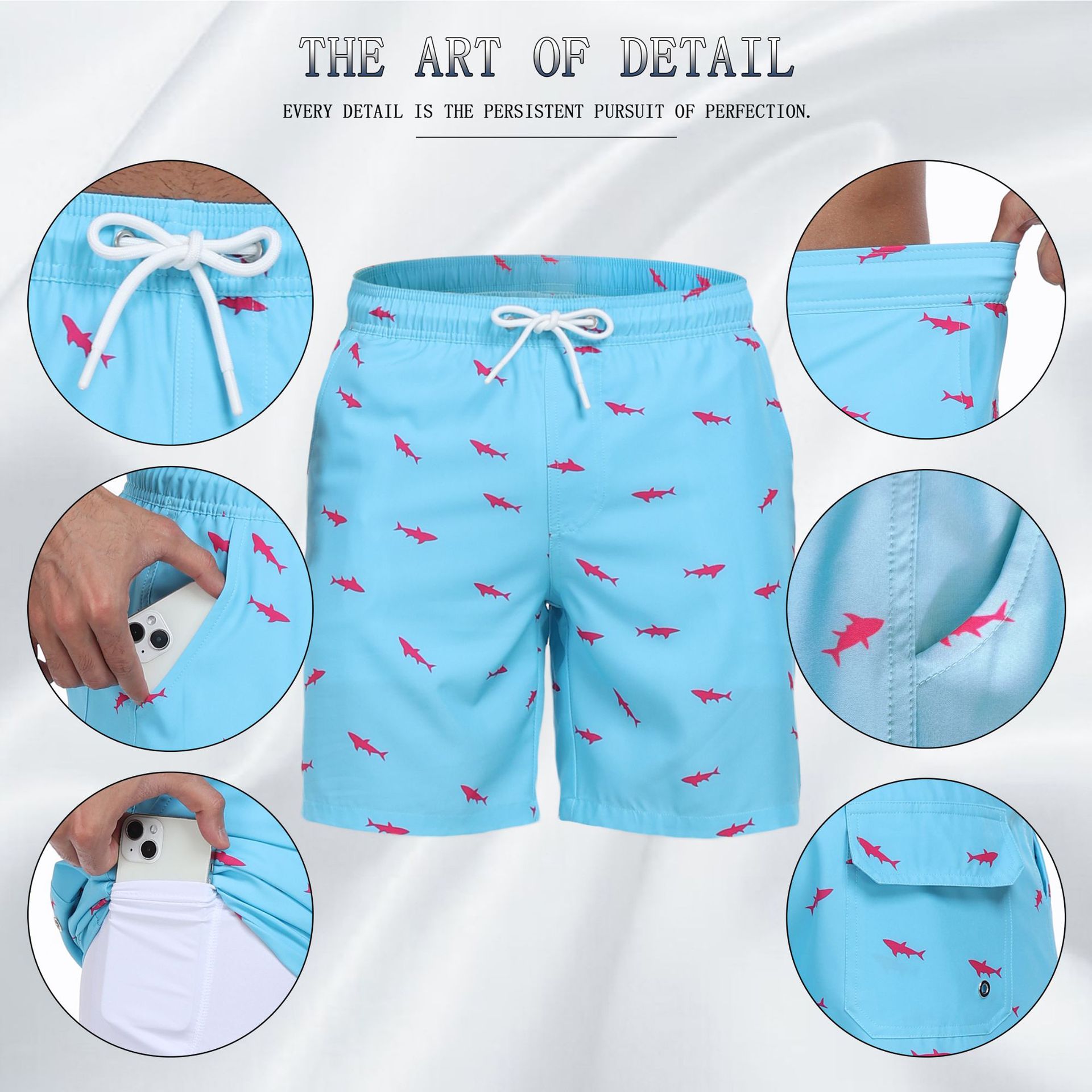 Mens Shark Pattern 2 in 1 Boar - Long Leg Trunk Men incelemesi ve fiyatı