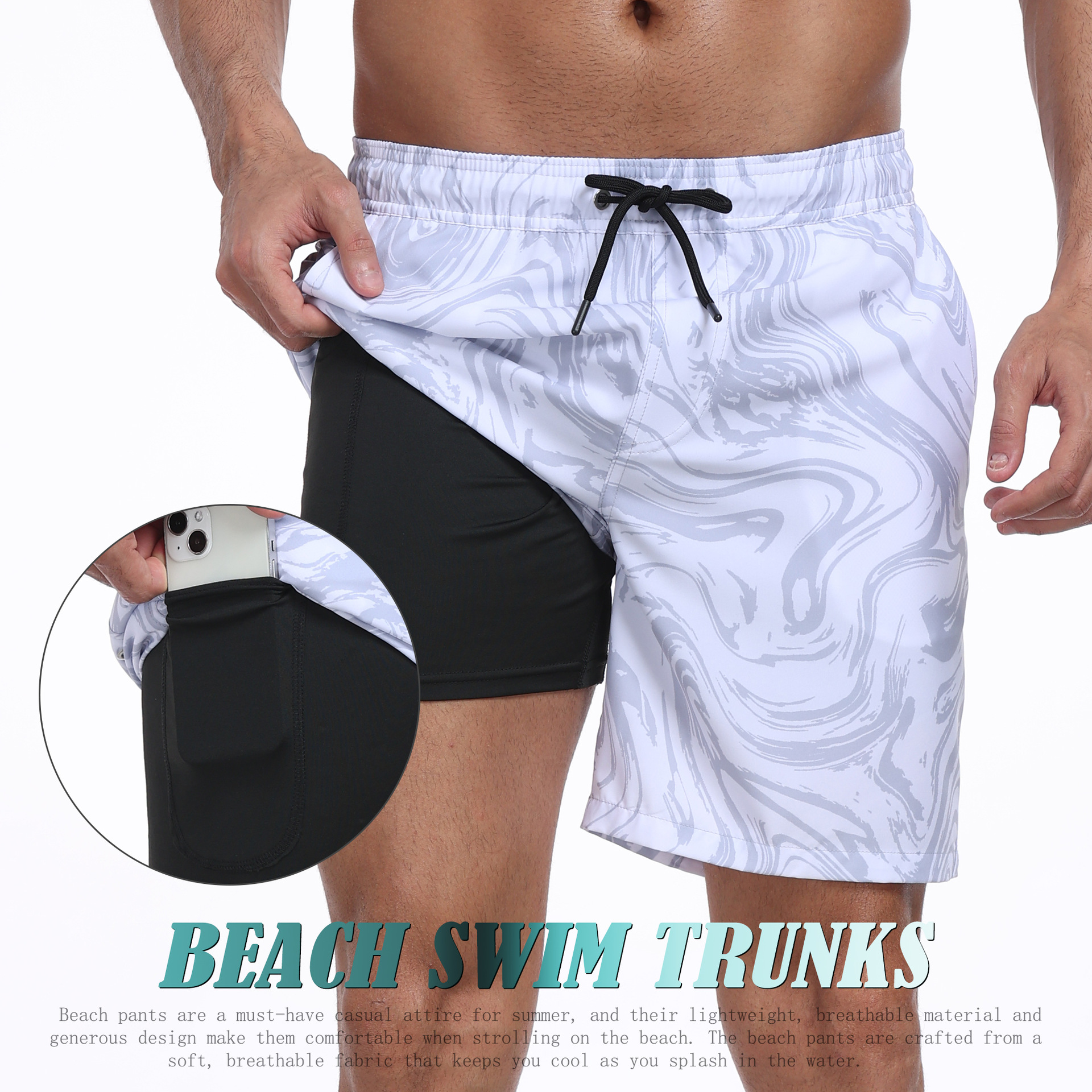 Mens Shark Pattern 2 in 1 Boar - Long Leg Trunk Men incelemesi ve fiyatı