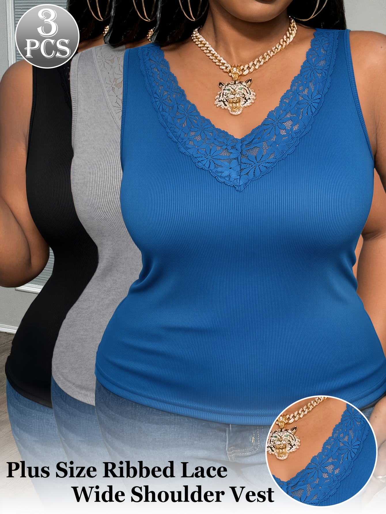 3-Pack Plus Size Lace V-Neck V - Sleeveless Undershirt incelemesi ve fiyatı