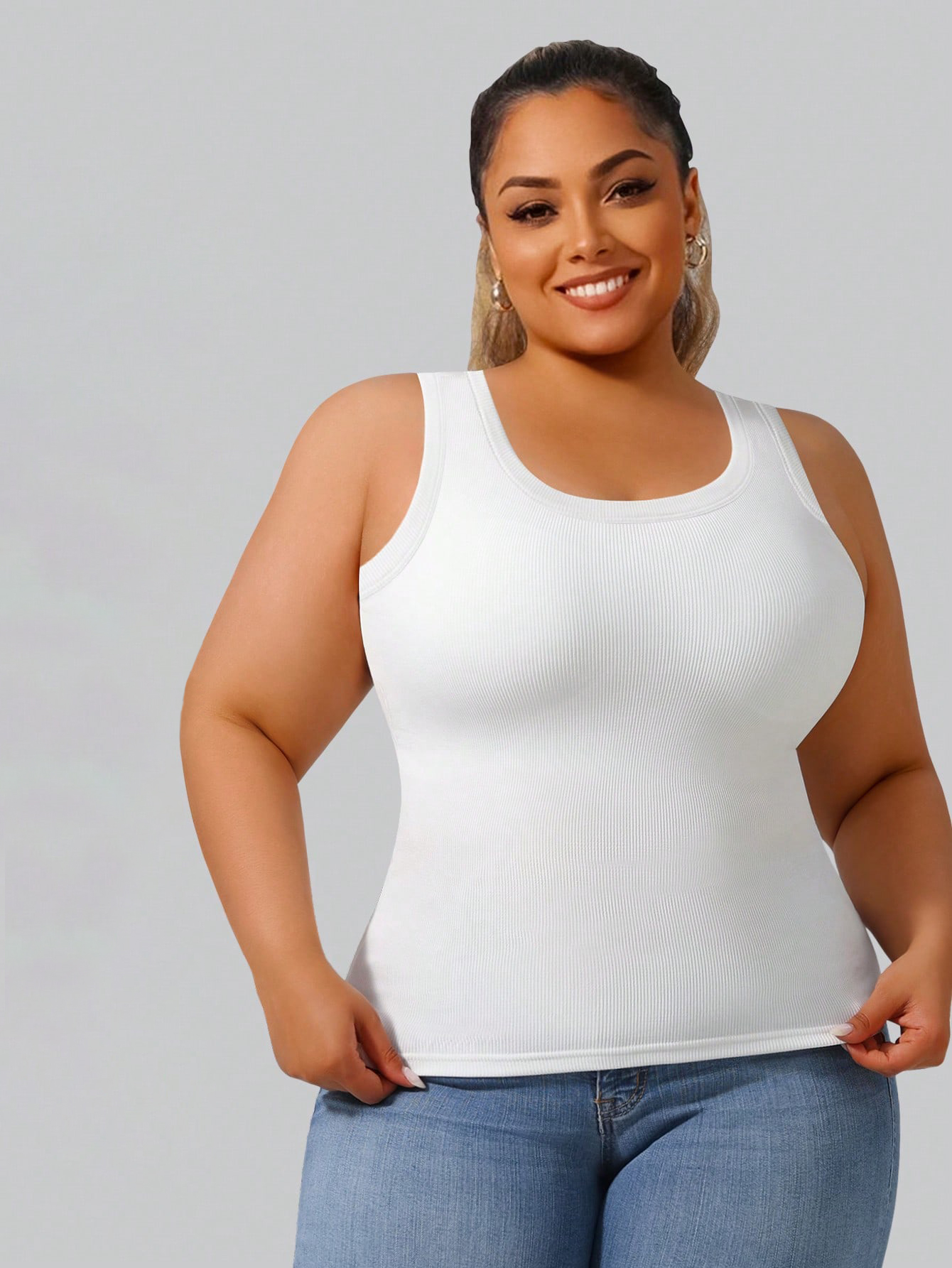 Plus Size Women's Solid Ribbed - Tank Top Ribbed incelemesi ve fiyatı