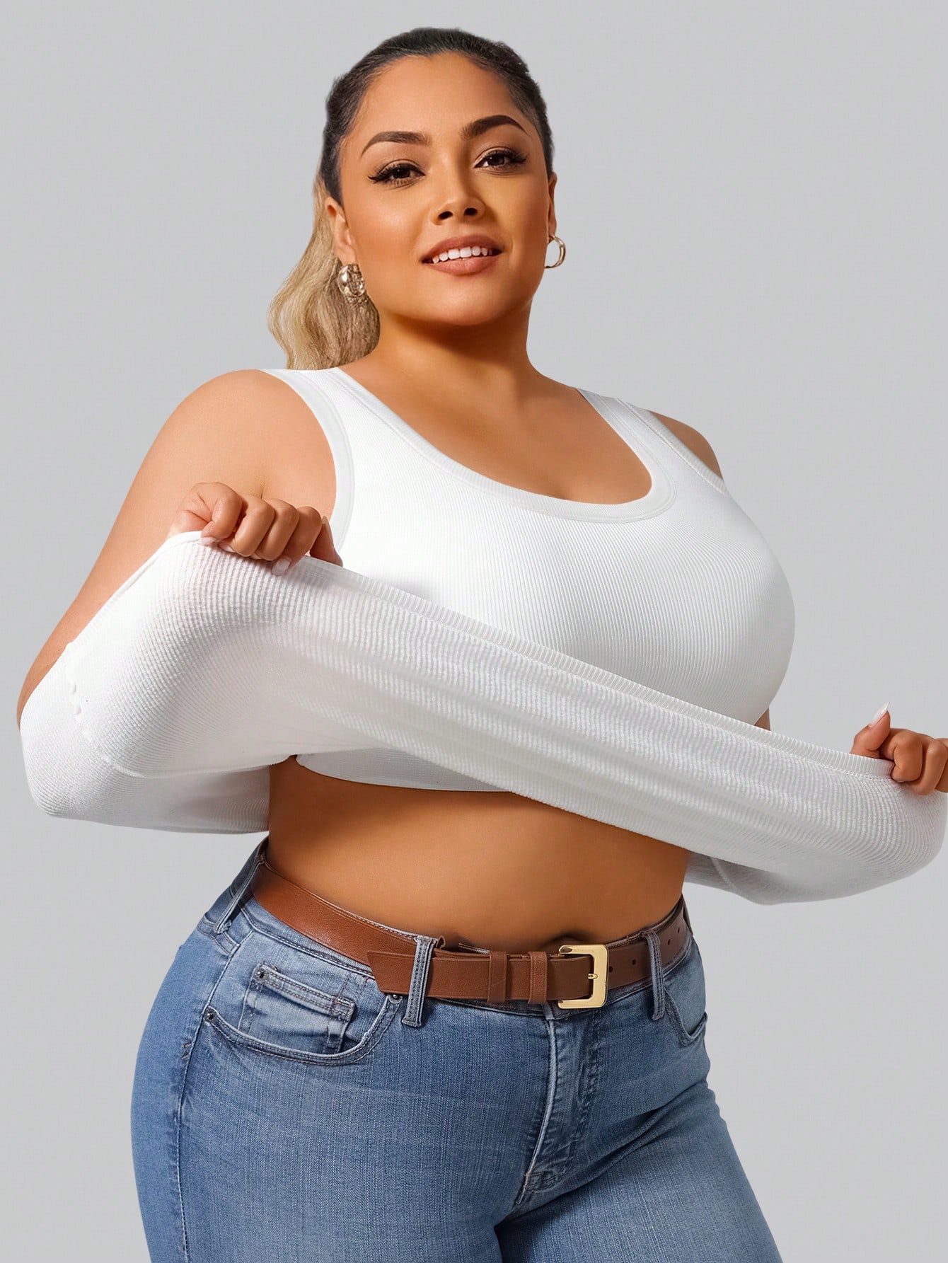 Plus Size Women's Solid Ribbed - Tank Top Ribbed incelemesi ve fiyatı