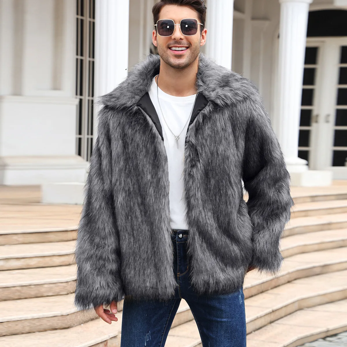 Men Faux Fox Fur Jacket Coat W - Thermal Long John incelemesi ve fiyatı