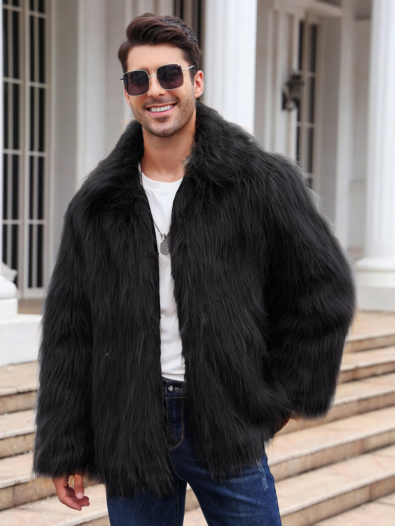 Men Faux Fox Fur Jacket Coat W - Thermal Long John incelemesi ve fiyatı