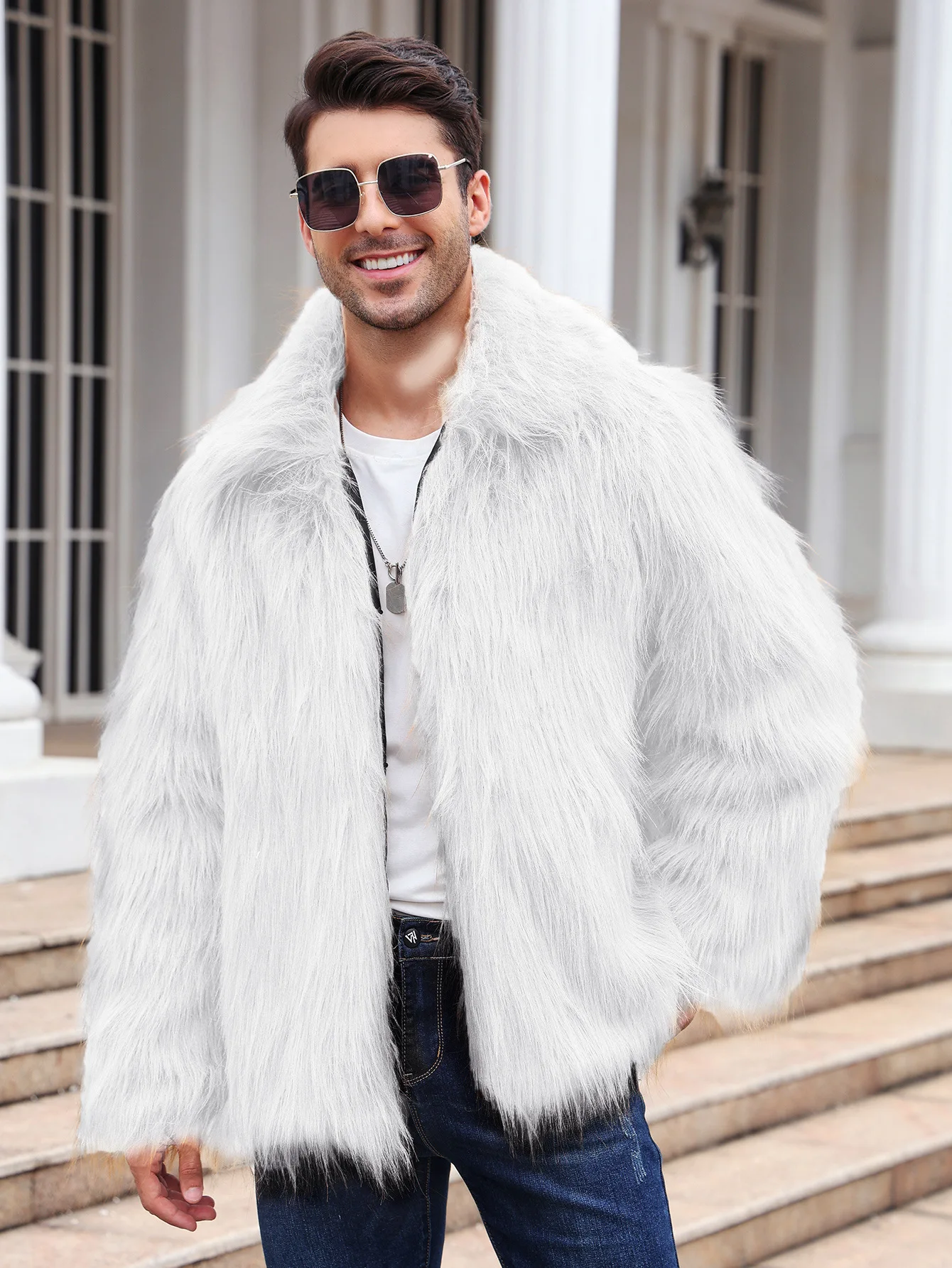Men Faux Fox Fur Jacket Coat W - Thermal Long John incelemesi ve fiyatı
