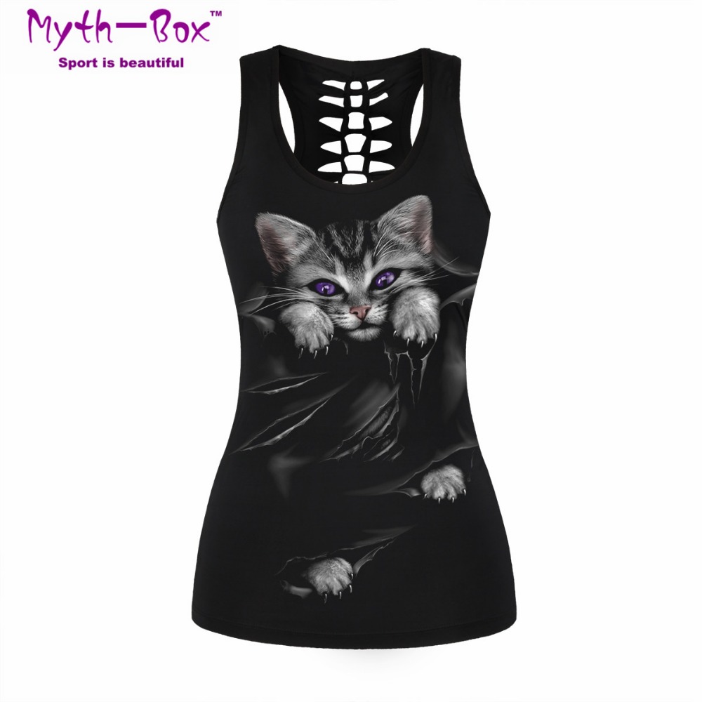 Women Sport Vest Bad Cat Print - Sleeveless Undershirt incelemesi ve fiyatı