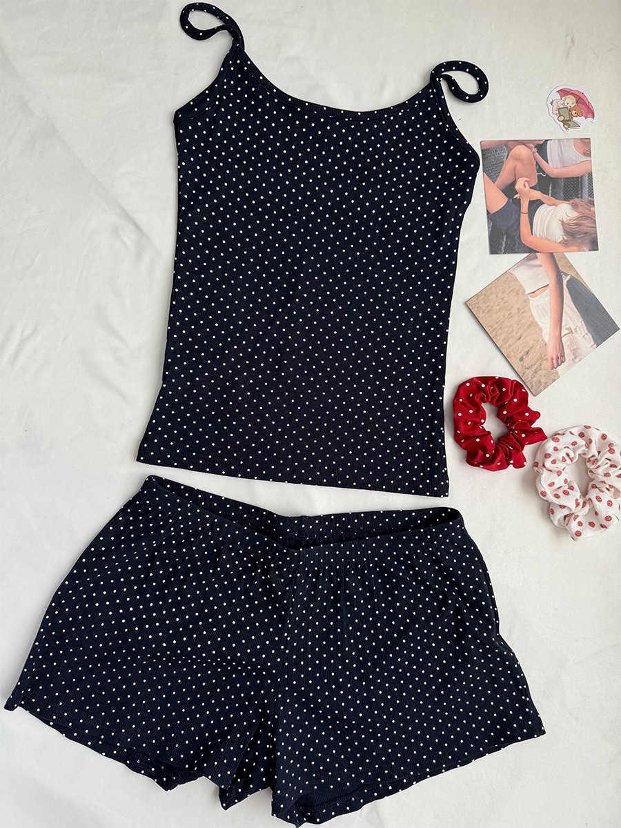 Navy Dot Ribbed Shorts Sets Wo - Tank Top Ribbed incelemesi ve fiyatı