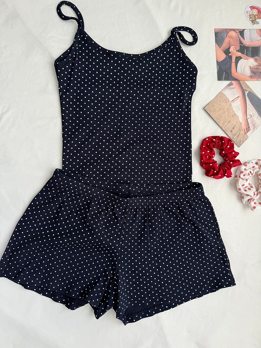 Navy Dot Ribbed Shorts Sets Wo - Tank Top Ribbed incelemesi ve fiyatı