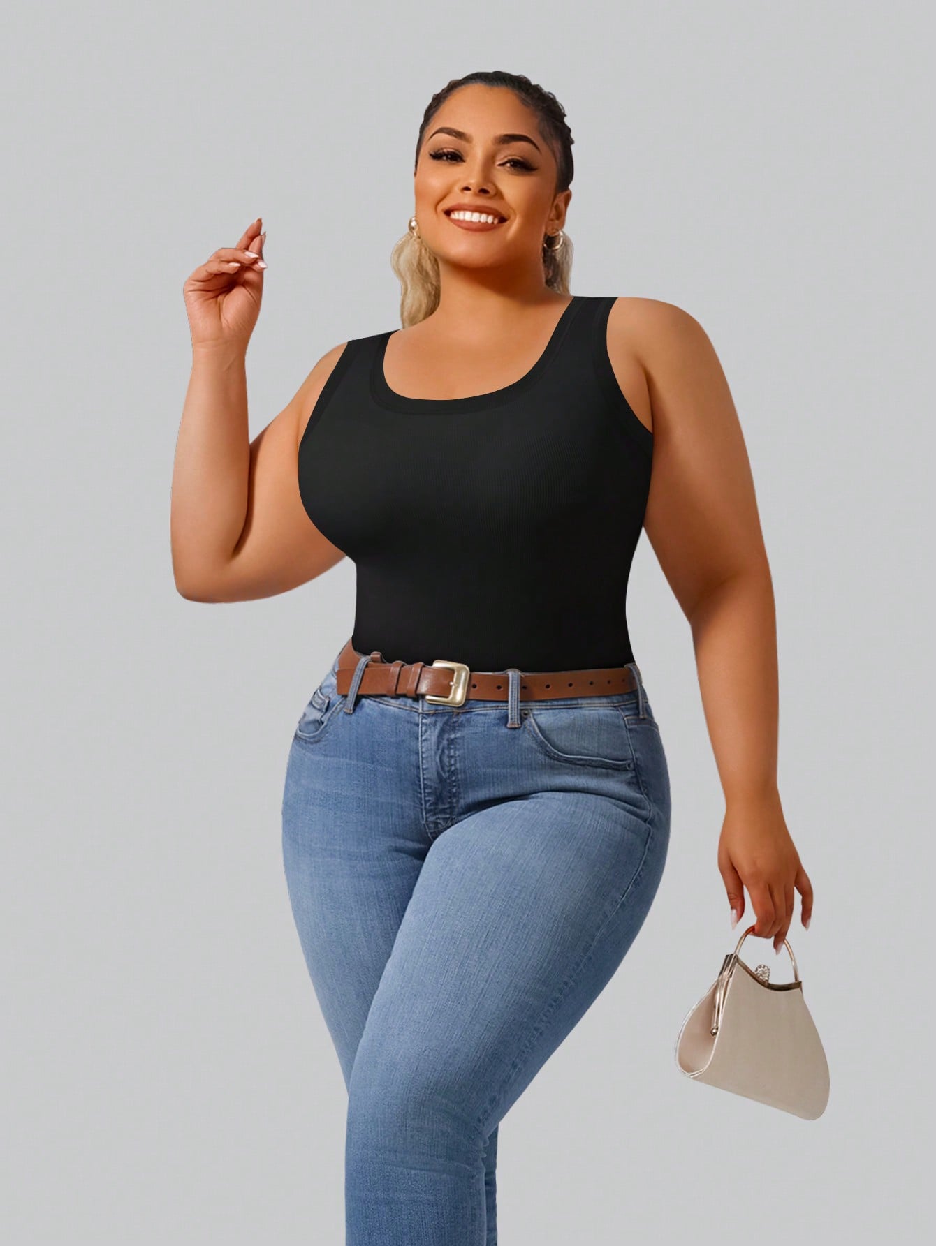 Plus Size Women's High Stretch - Tank Top Ribbed incelemesi ve fiyatı