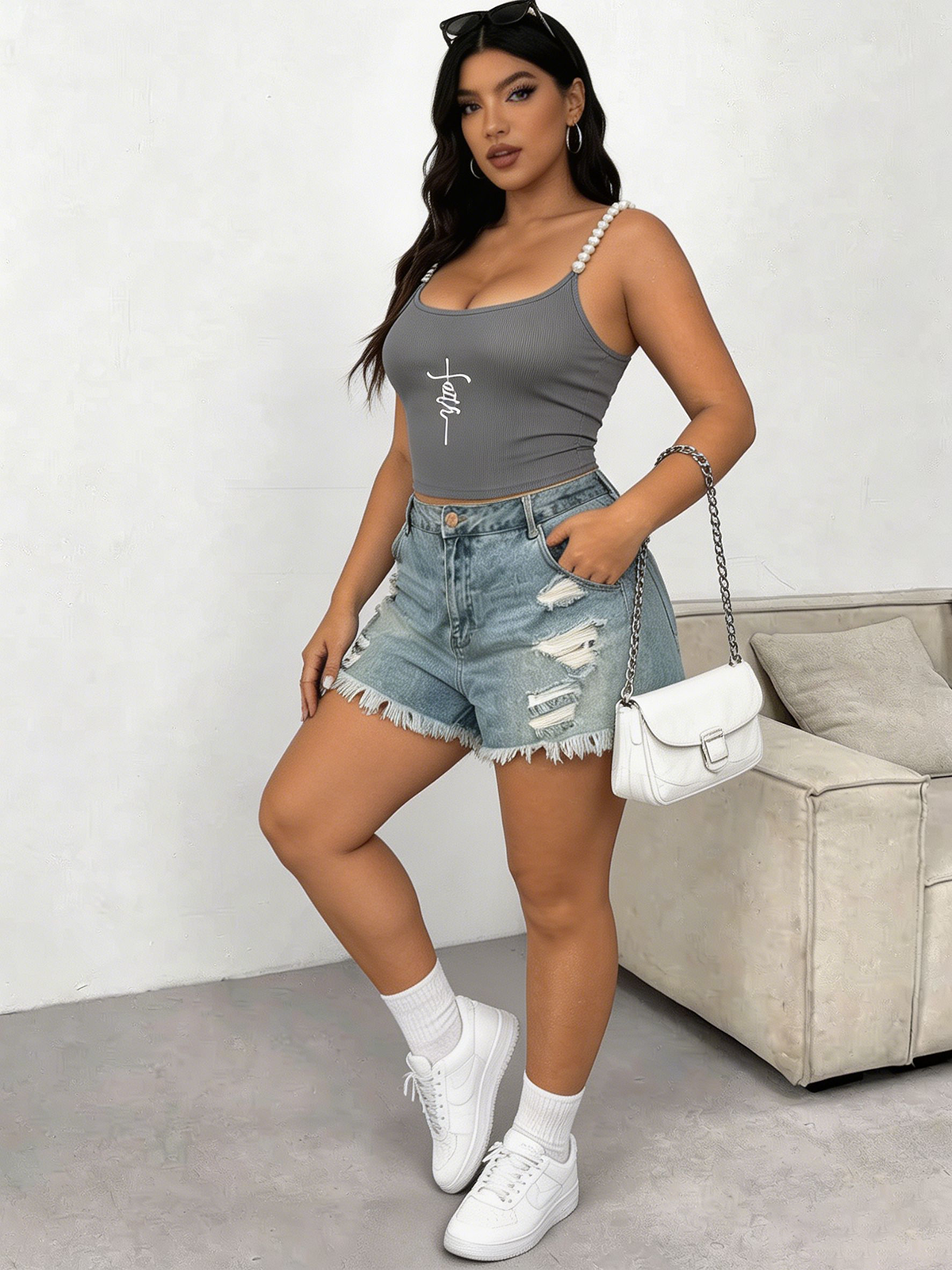 Plus Size Square Neck Pearl St - Tank Top Ribbed incelemesi ve fiyatı